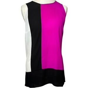 MACY'S INC INTERNATIONAL CONCEPTS Tunic Fuchsia Black White Color block Large